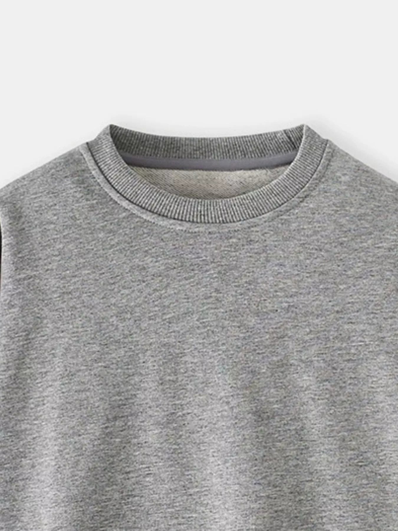 Gray crew-neck sweatshirt for kids with ribbed collar and cuffs