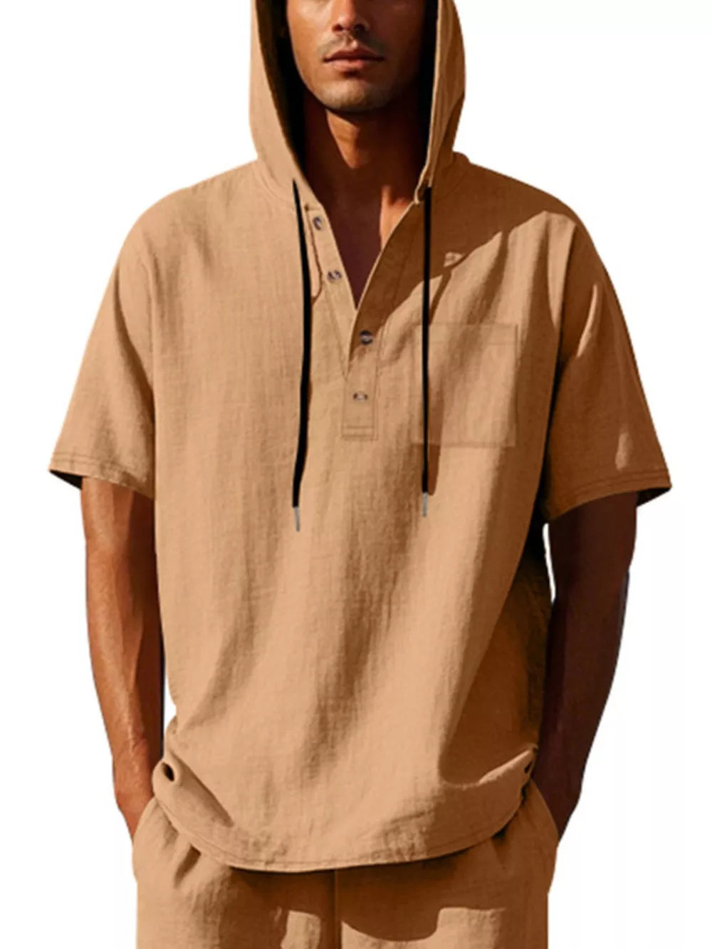 Casual Hooded Shirt With Button Placket