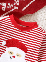 Baby red and white striped Santa pajama top with applique Santa face detail.