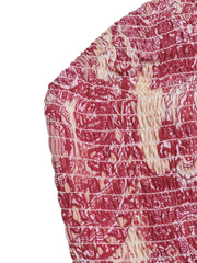 Paisley print smocked crop top in red and cream with elastane detail.