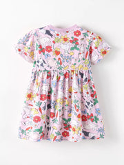 Children's Printed Round Neck Dress, back view