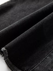 Black denim dress with raw hem detail