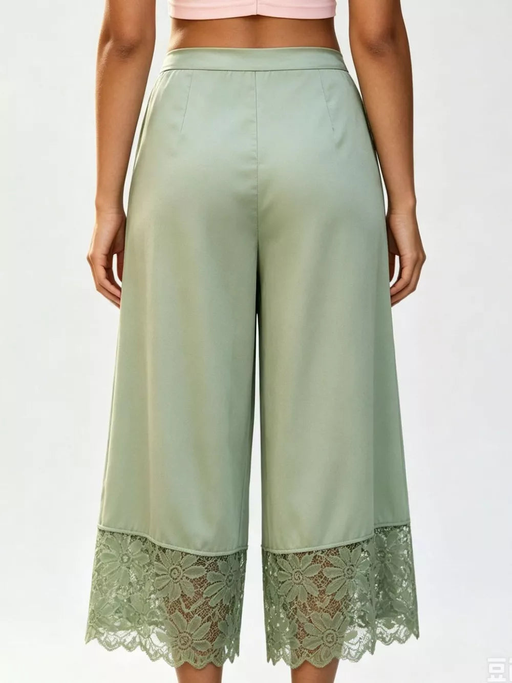 Lace Trim Wide-leg Cropped Pants in White, view 21