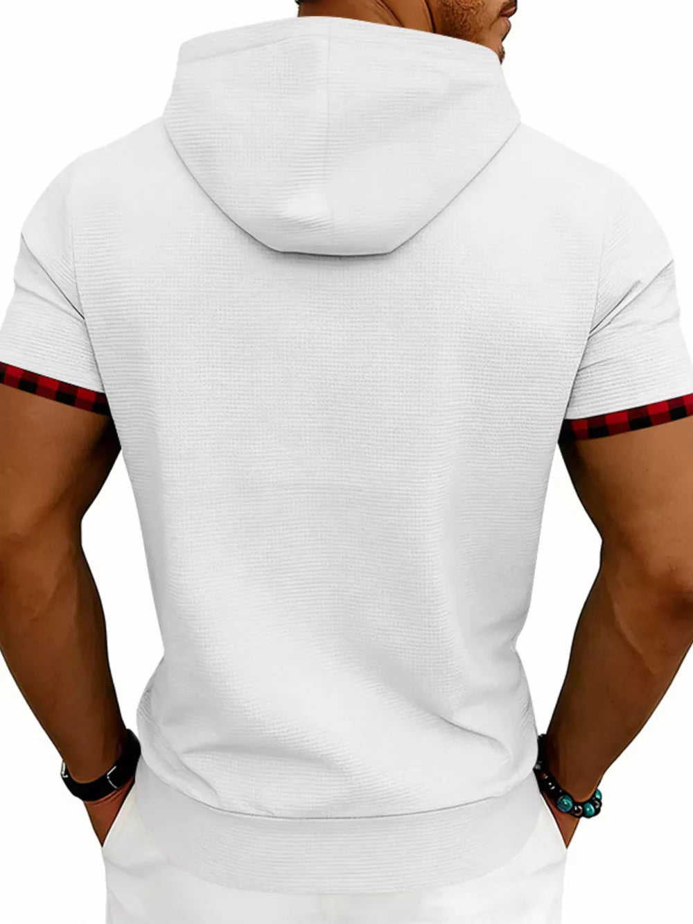 Men's Full Size Letter Graphic Short Sleeve Hooded Top in Royal Blue, back view