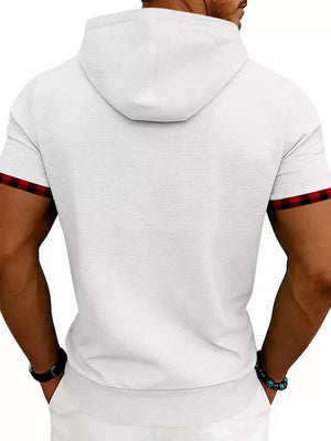 Men's Full Size Letter Graphic Short Sleeve Hooded Top in Royal Blue, back view
