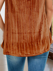 Terracotta velvet cami with vertical pleats and lace trim detail