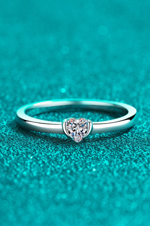 Silver ring with a heart-cut solitaire diamond engagement ring