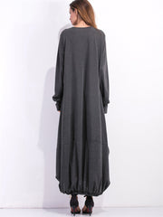 Dark gray long sleeve maxi dress with balloon hem detail