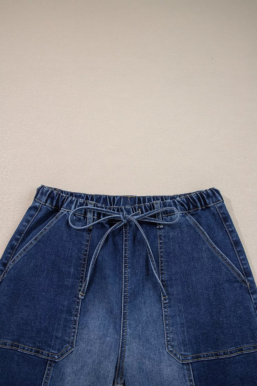Drawstring Raw Hem Wide Leg Denim Pants, editorial view