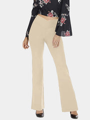 Sand V-waist flare leg activewear pants with a high rise and bootcut hem.