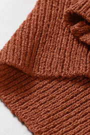 Ribbed Knit Round Neck Short Sleeve Sweater in Brown, product detail