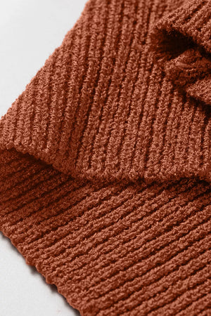 Ribbed Knit Round Neck Short Sleeve Sweater in Brown, product detail