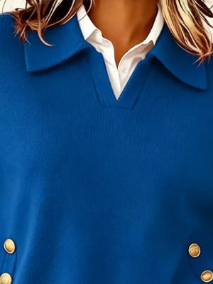 Collared Button-front Knit Sweater in Red