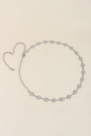 Silver celestial chainmail waist belt with crystal accents and adjustable chain.