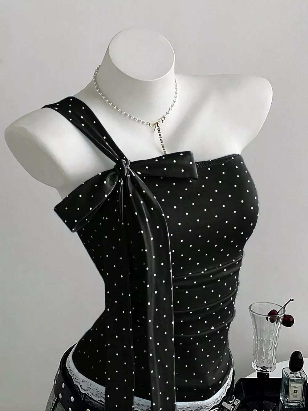 Polka Dot One-shoulder Cami, side view