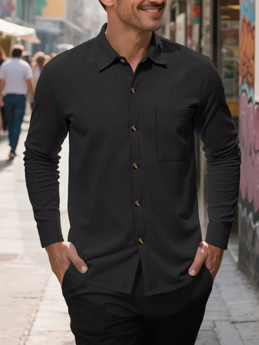Men's Full Size Casual Button Up Long Sleeve Shirt, back view