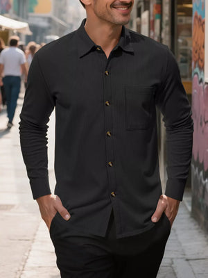 Men's Full Size Casual Button Up Long Sleeve Shirt, back view
