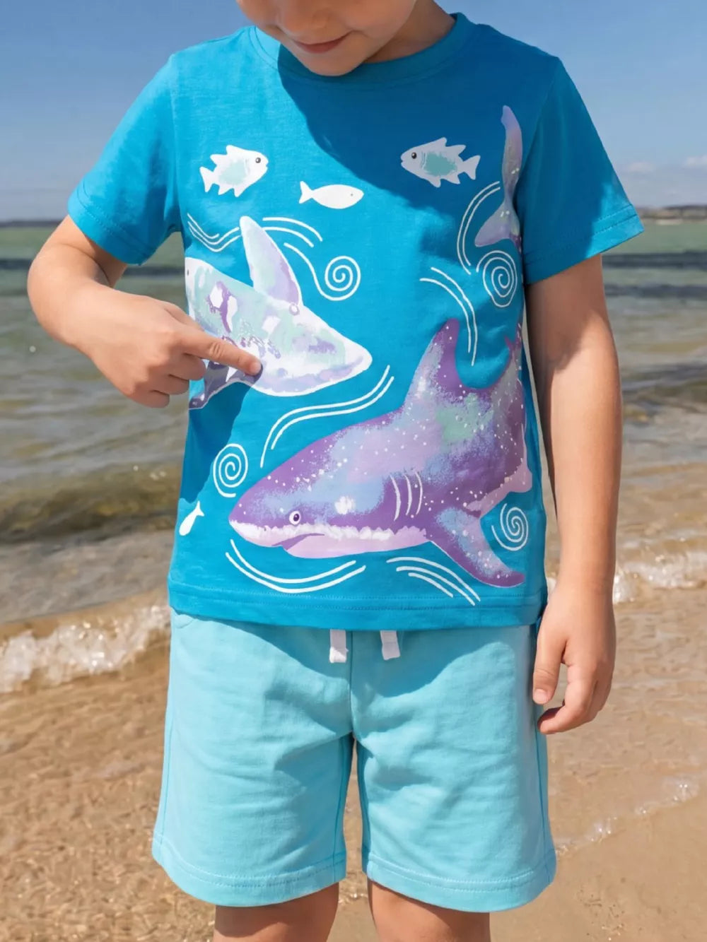 Children's Shark Print Cotton T-shirt, front view