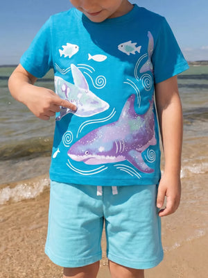 Children's Shark Print Cotton T-shirt, front view