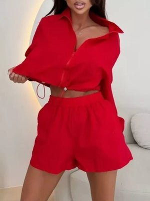 Zip Up Long Sleeve Outerwear And Shorts Set, view 14