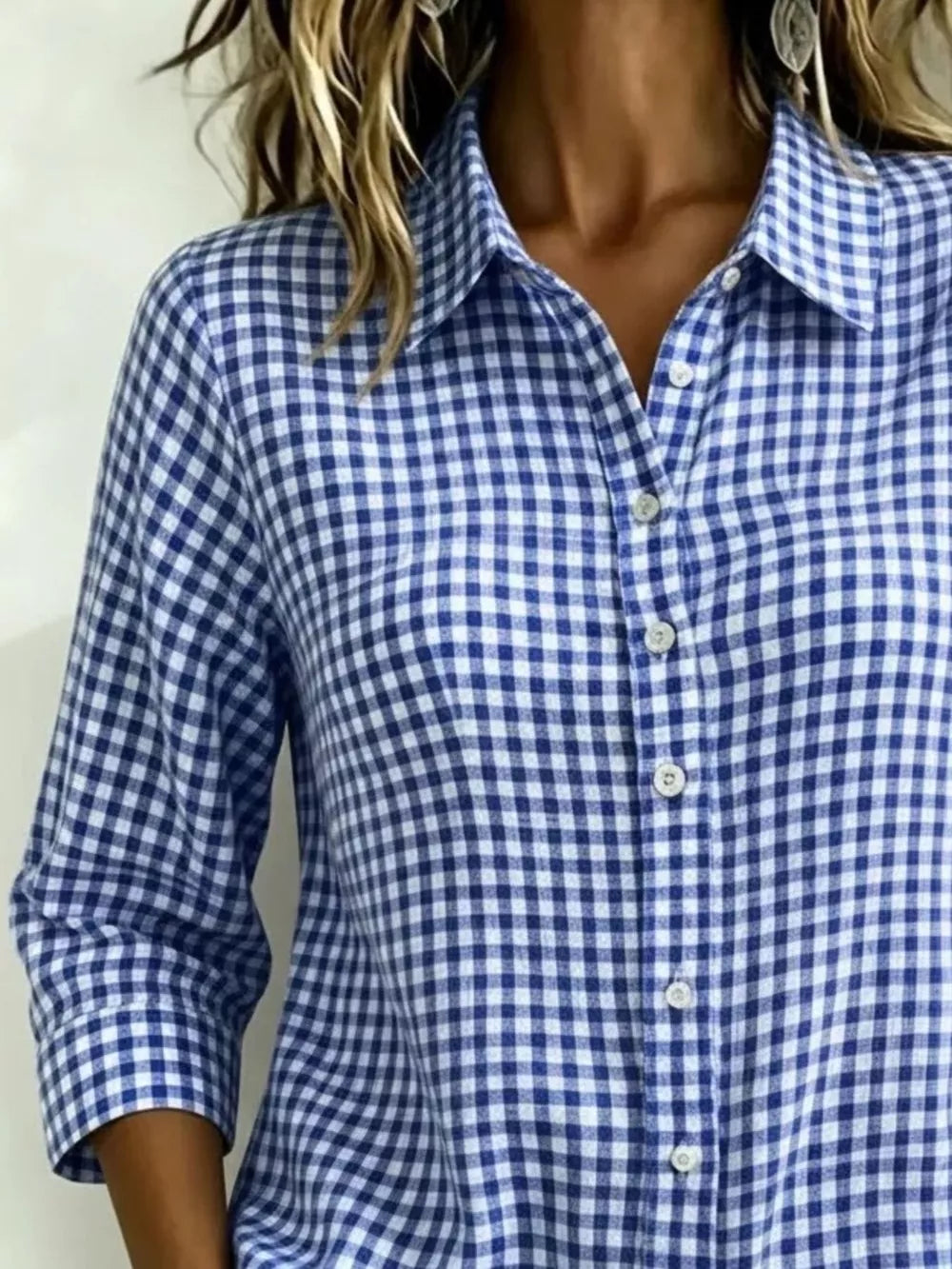 Full Size Plaid Collared Button Up Shirt, side view