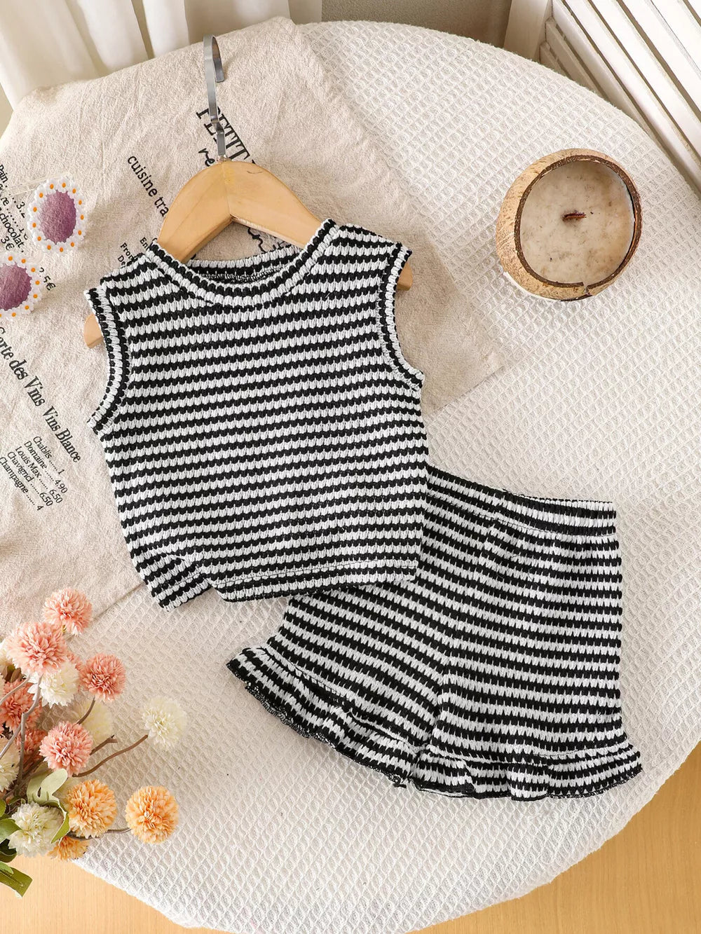 Children S Striped Tank And Shorts Set in Black, front view