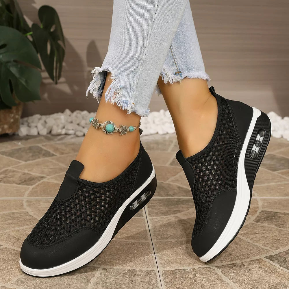 Round Toe Mesh Sneakers in Pink, editorial view