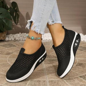 Round Toe Mesh Sneakers in Pink, editorial view