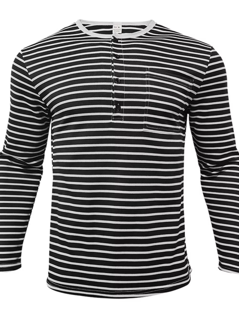 Men's Full Size Striped Long Sleeve Henley T-shirt in White, side view