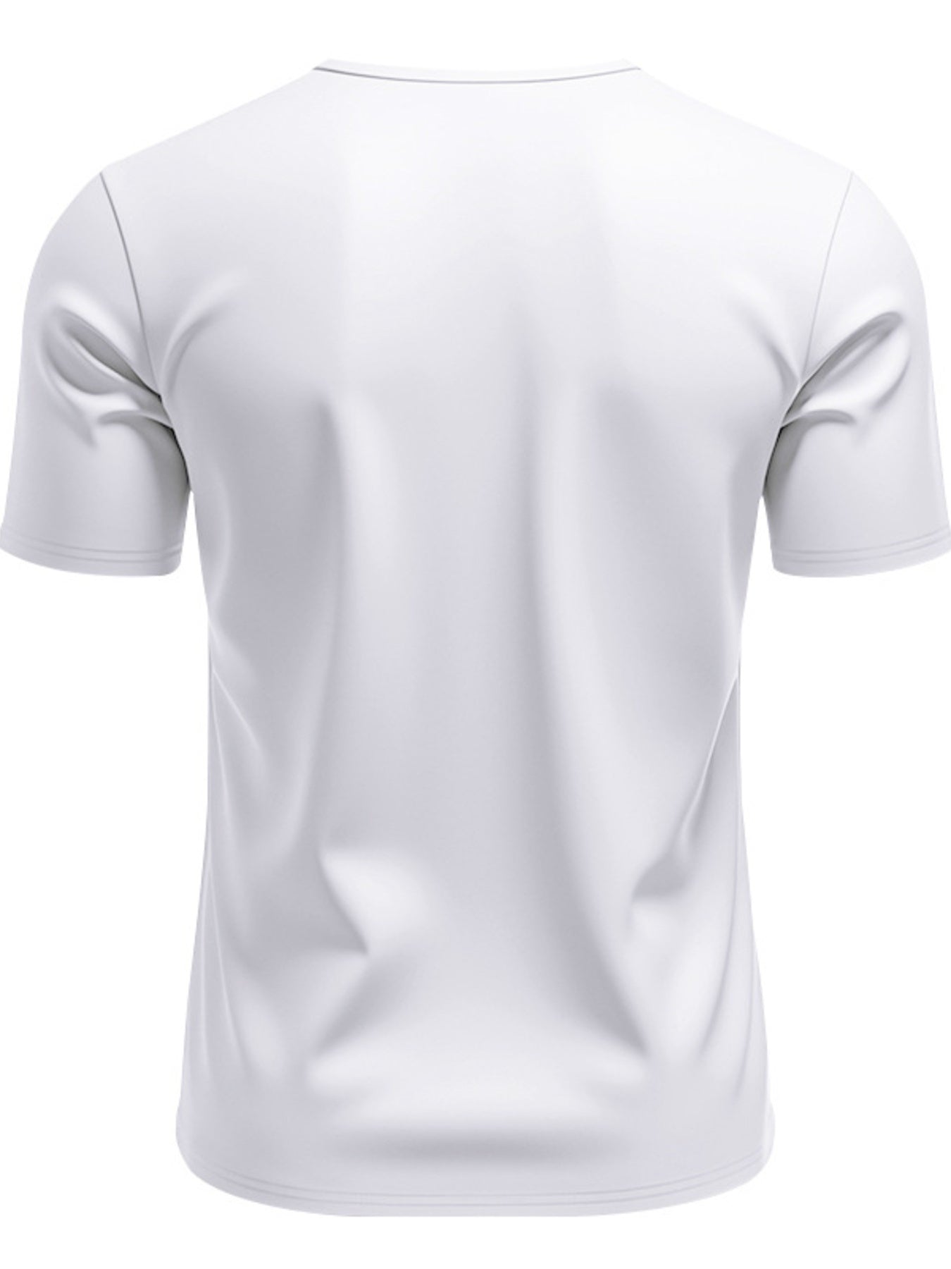 White V-neck tee with short sleeves and a notched collar detail.