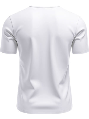 White V-neck tee with short sleeves and a notched collar detail.