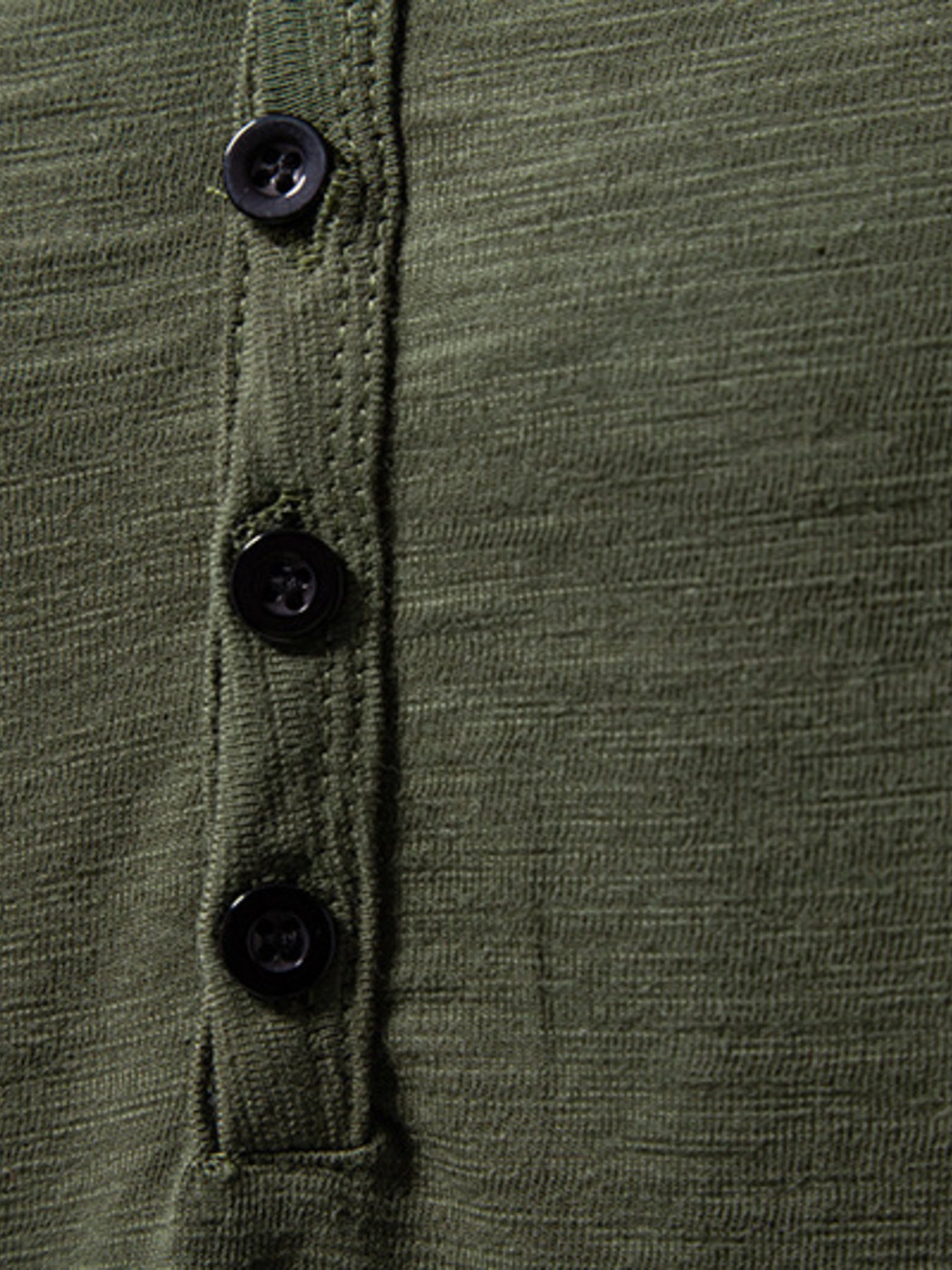 Men's Army Green Cotton Blend Button Placket T-Shirt with curved hem detail