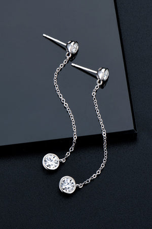 Silver chain drop earrings with bezel-set cubic zirconia charms