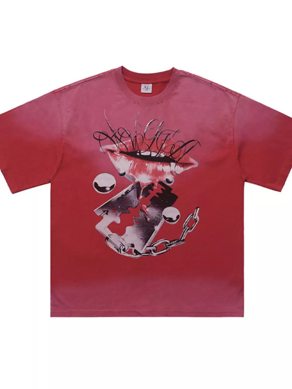 Men's Graphic Short Sleeve T-shirt in Red, back view