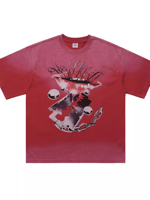 Men's Graphic Short Sleeve T-shirt in Red, back view