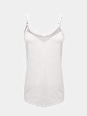 White cami with sheer V-neck panel and adjustable straps