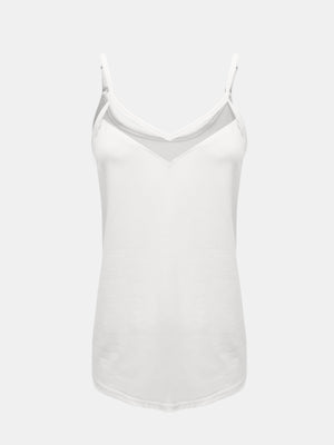 White cami with sheer V-neck panel and adjustable straps
