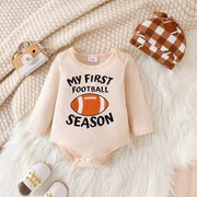 Children's Football Season Bodysuit Set in Apricot, close-up detail