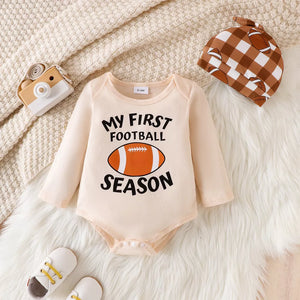 Children's Football Season Bodysuit Set in Apricot, close-up detail