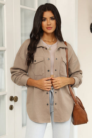 Textured overshirt in Khaki with patch pockets and a relaxed fit.