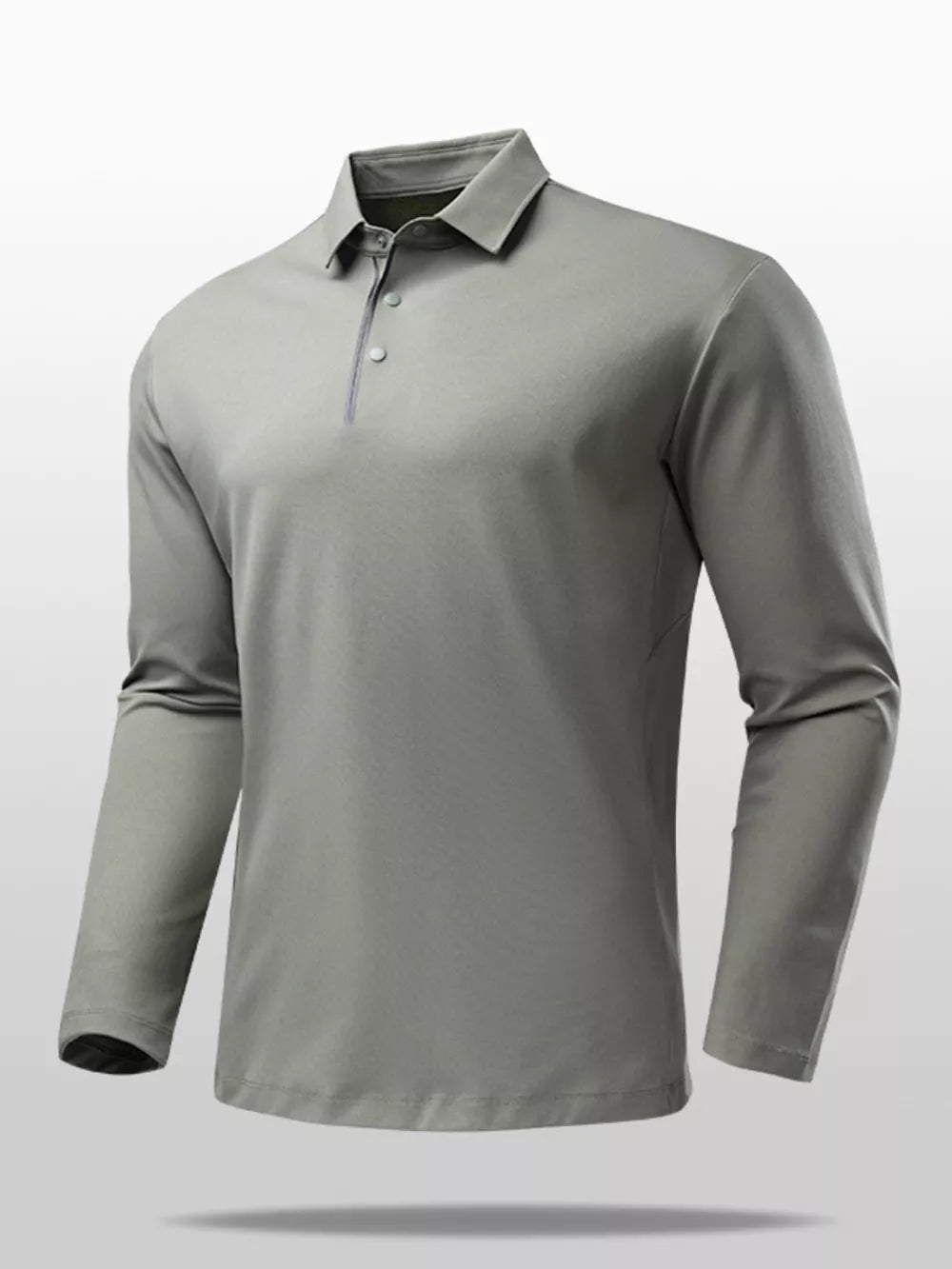 Long sleeve polo shirt in sage with a classic fit and button placket.