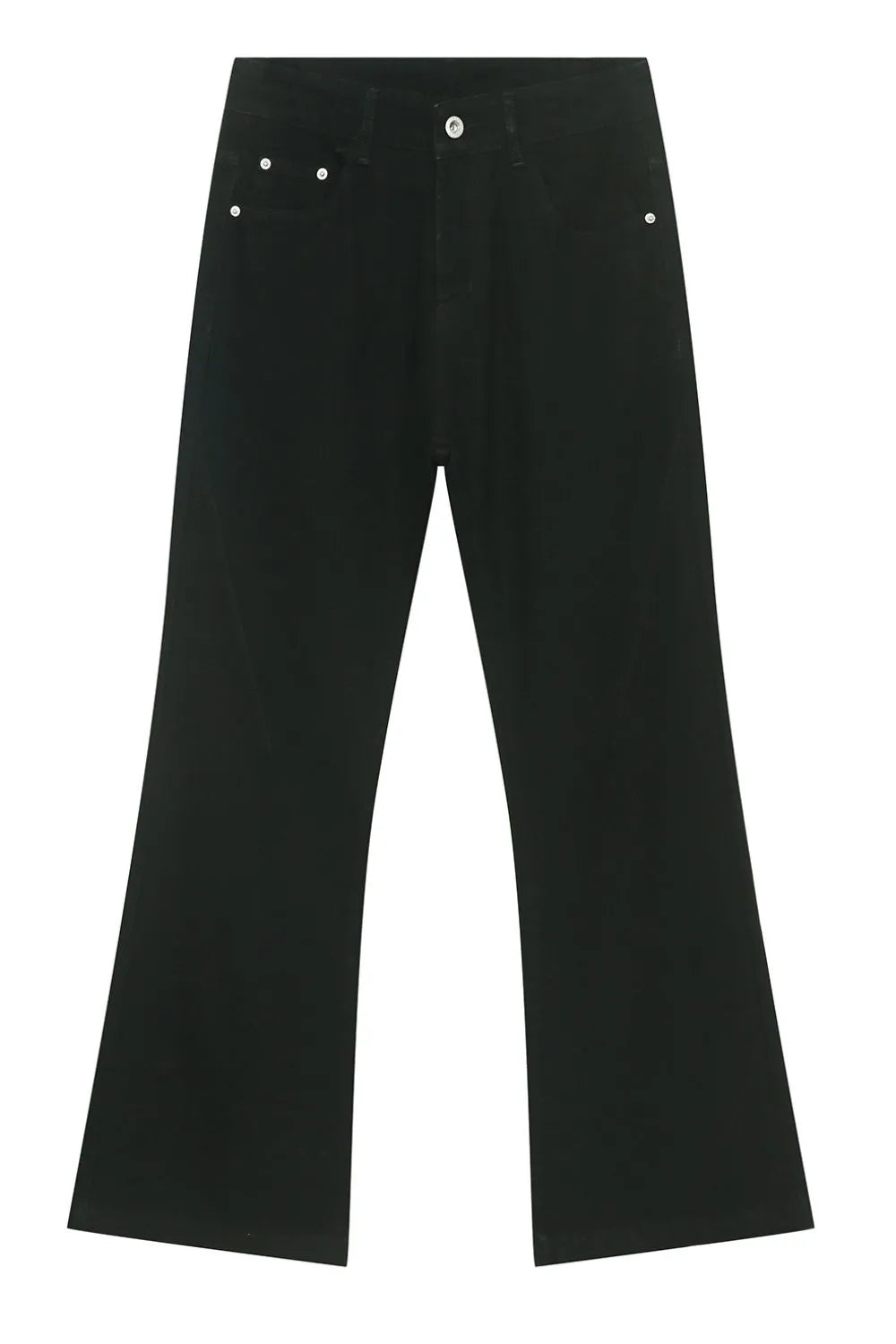 Dark denim bootcut trousers with classic five-pocket styling.