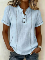 Button Detail Short Sleeve Blouse Plus Size in Gray, model styling view