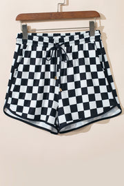 Checkerboard lounge shorts with drawstring and black trim