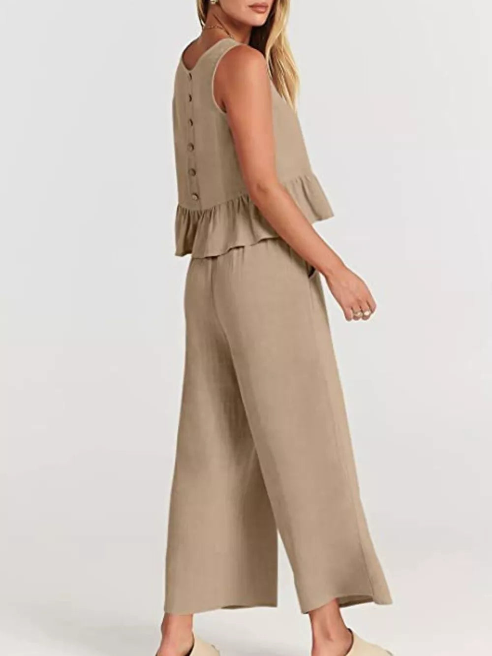 Ruffled Hem Sleeveless Top And Wide-leg Pants Set Plus Size in Black, view 21
