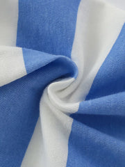 Baby blue and white striped cotton t-shirt fabric detail