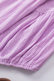 Textured gauze blouse in Heliotrope Purple with gathered detail and elastic hem