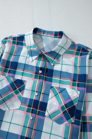 Plaid pajama shirt with button front and chest pockets