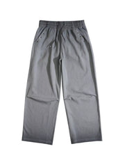 Men's grey wide-leg sweatpants with drawstring waist and pocket details.