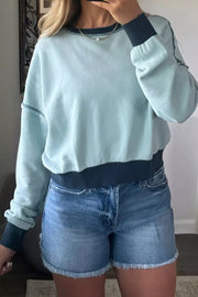 Contrast Edge Colorblock Crop Sweatshirt in Pastel Blue, front view